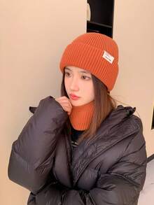 1頂女式針織貝雷帽,橘色,冬季暖和毛絨毛線帽,適用於日常穿著 - 紅色 - 查看 3