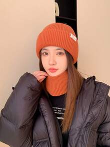 1頂女式針織貝雷帽,橘色,冬季暖和毛絨毛線帽,適用於日常穿著 - 紅色 - 查看 1
