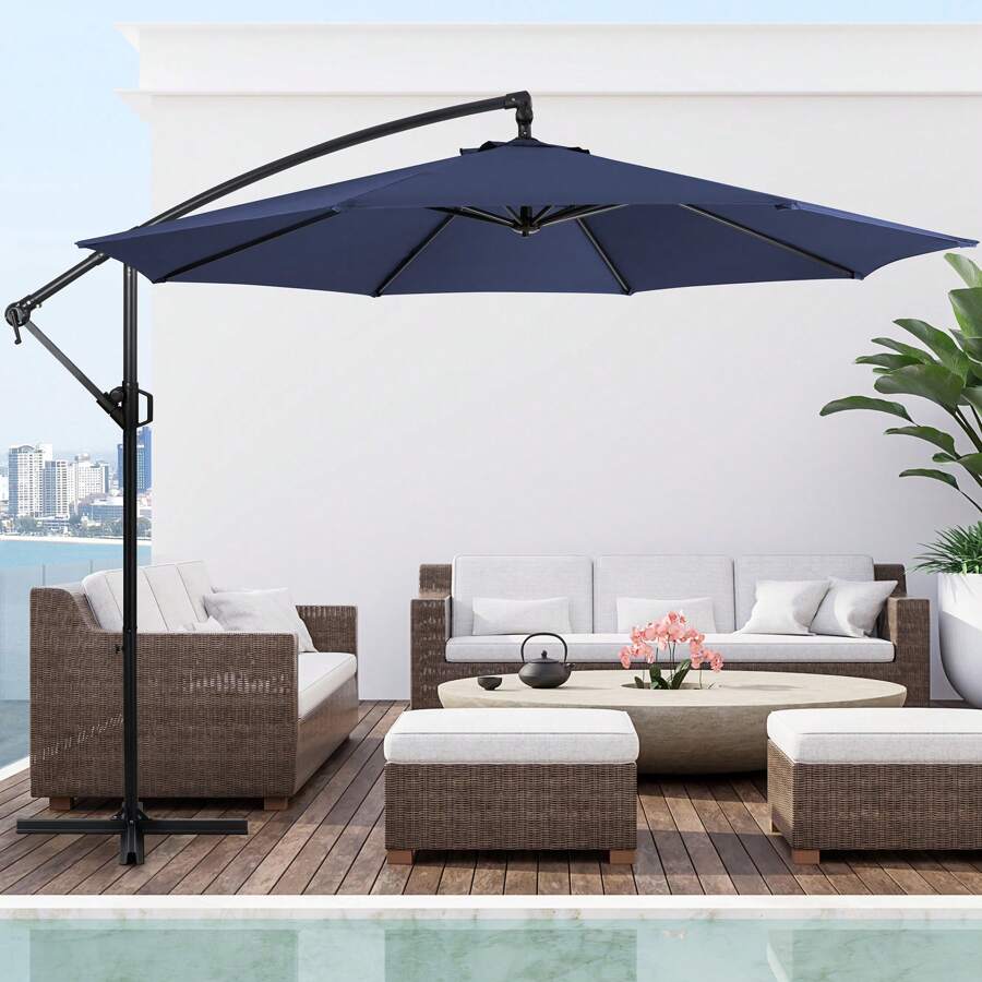 Vongrasig 9 FT Offset Patio Umbrella, Outdoor Hanging Market Cantilever Umbrella, With Fade Resistance & Water-Repellent UV Protection Fabric And Easy Tilt Adjustment For Backyard, Poolside And Garden, 8 Ribs - Blue - View 1