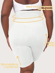 1Pc Women'S High Waist Shorts Tummy Control Plus Size Shapewear Bottoms For Base Layering - White - View 1