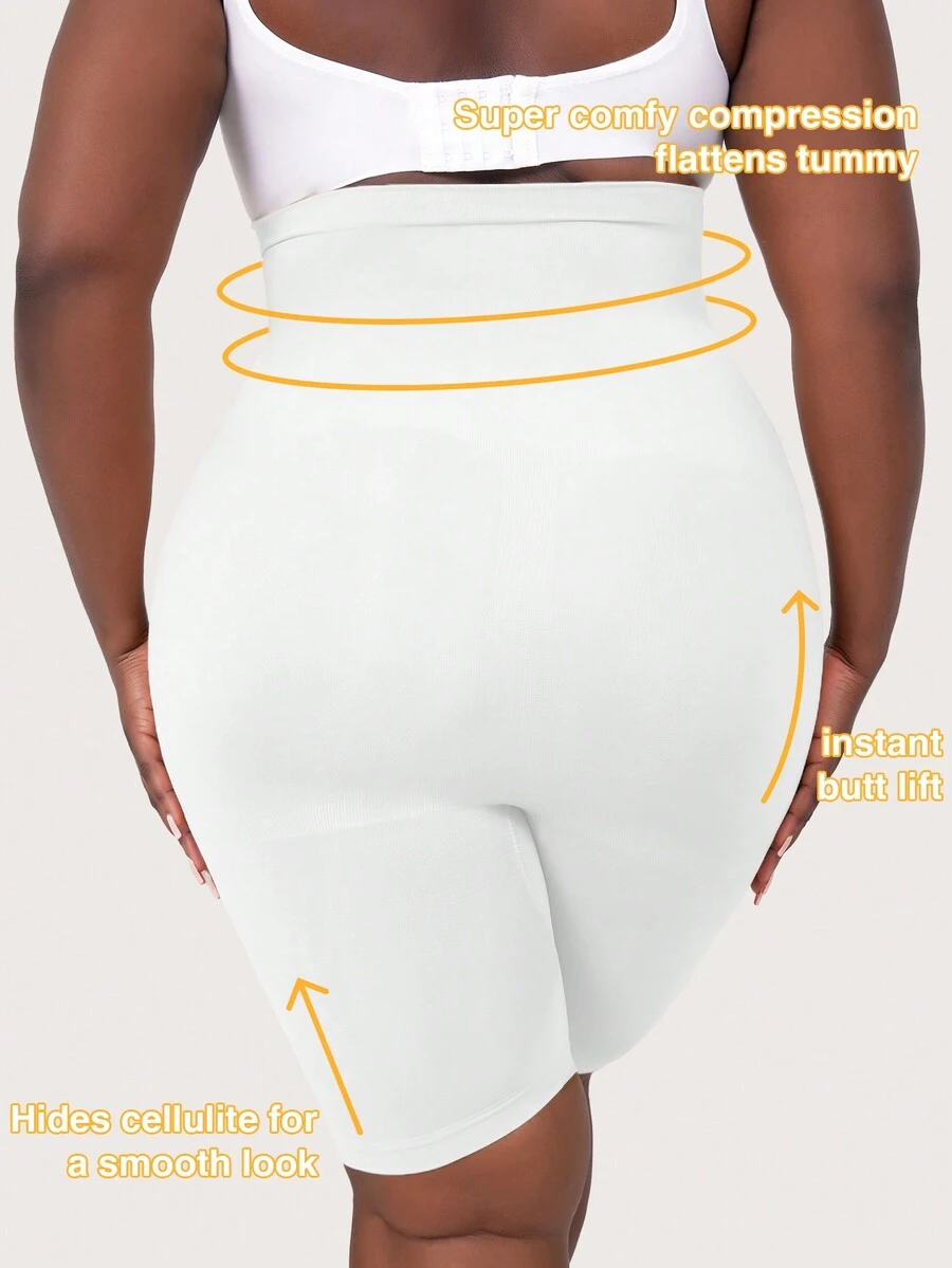1Pc Women'S High Waist Shorts Tummy Control Plus Size Shapewear Bottoms For Base Layering - White - View 1