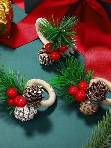 4入組木製環形松球和松針裝飾餐巾環,適用於聖誕節桌面裝飾、派對、婚禮、家庭聚會 - 彩色 - 查看 2