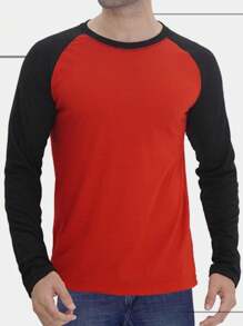 Long Sleeve Raglan T-Shirt In Cold Knit - Red - View 1