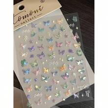 1 件 3d 指甲貼紙,彩虹和蝴蝶設計美甲貼花 - 彩色 - 查看 3