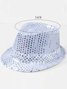 1pc Unisex Kids' Performance Cap With Sparkling Sequins For Dance, Summer Sun Hat Suitable For Daily Life - Silver - View 2