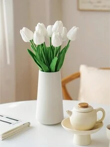 10入組白色鬱金香人工花,塑料乾花花束,適用於家居裝飾客廳餐桌擺設 - 白色 - 查看 7