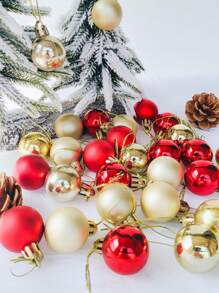 44 件圣诞饰品套装，红色和金色创意彩绘圣诞球派对圣诞树挂球吊坠，圣诞树装饰，适合节日派对、花环、圣诞树、万圣节、万圣节装饰 - 紅色 - 查看 6