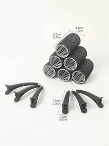 6入組小型黑色自鎖捲髮器連6隻髮夾,diy造型無熱捲髮器 - 黑色 - 查看 4