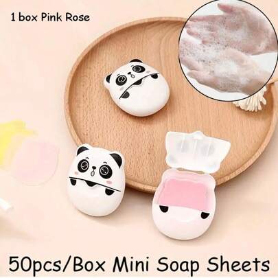 50pcs/Box Mini Soap Sheets, Travel Portable Disposable Soap Sheets, Multi-Purpose Soap Papers, Soap Sheets (Pink Rose Scent), Travel Essential, Suitable For Beach, Summer Vacation, Back To School Season And More