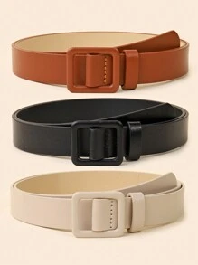 女士三件套腰带，简约方形无孔扣腰带，百搭日常配饰，适合万圣节、夏季、上学、秋季等场合。