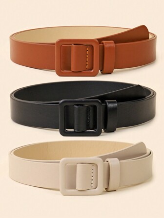 3 Peças Conjunto de Cintos para Mulheres, Fivela Quadrada Simples Sem Furos, Acessório Versátil para Uso Diário, Halloween, Verão, Escola, Outono, Halloween