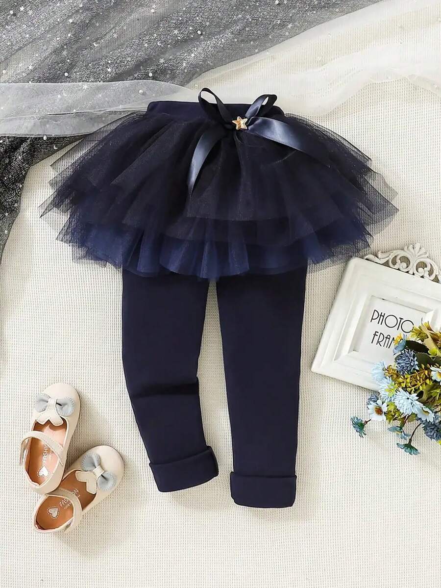 Girls' Navy Blue Mesh Tutu Leggings - Navy Blue - View 1