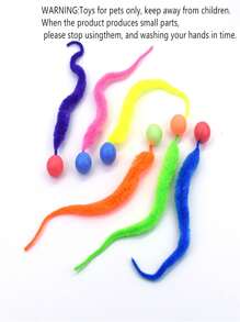 1pc Random Color Interactive Cat Toy, Elastic Ball & Caterpillar Shape, Funny Plush Toy For Cat Chasing Play - Multicolor - View 6