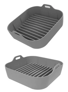 1只多功能矽膠氣炸鍋和烤盤,適用於烘烤和烤各種食物,如蛋撻、雞翅、披薩、薯條和牛排。材料製成