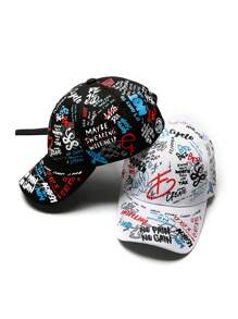 1pc Unisex White No Pain Graffiti Y2k Style Baseball Cap Outdoor Sun Protection Hat Suitable For Outdoor Sports And Daily Commuting - White - View 1