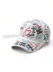 1pc Unisex White No Pain Graffiti Y2k Style Baseball Cap Outdoor Sun Protection Hat Suitable For Outdoor Sports And Daily Commuting - White - View 5