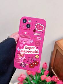 1 PC màu hồng Cherry Window & Graffiti Sweet Cool Girl Matte Soft Case Tương thích với iPhone - Nhiều màu - Xem 4