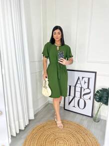 Women Dresses - xanh quân đội - Xem 3