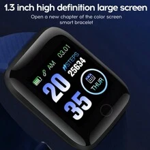 1 Đồng hồ thông minh mặt vuông đa chức năng cho nam nữ, dây đeo silicon màu tím, theo dõi nhịp tim và giấc ngủ, tương thích với Android, tương thích với - Màu tím - Xem 3