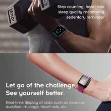 1 Đồng hồ thông minh mặt vuông đa chức năng cho nam nữ, dây đeo silicon màu tím, theo dõi nhịp tim và giấc ngủ, tương thích với Android, tương thích với - Màu tím - Xem 5