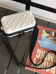 1個純色幾何圖案浮雕硬殼盒形肩背包,男女皆宜,簡約風格,單層設計,拉鍊閉合,可攜式手機、鑰匙收納盒,適合送禮給朋友、浪漫的伴侶和同學。 - 白色 - 查看 2