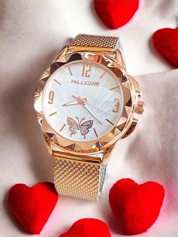 Relógio Feminino Pallyjane M1 a Prova D'água Rose, dourado e prata.