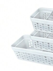 Kit 3 Cesto Organizador Rattan c/ Divisória Removível Armário Lavanderia Gaveta Lavabo Cômoda Dois Tamanhos - Rosa Bebê - Visão 2