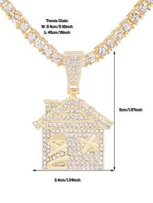 1入組黃色金色新款奢華小房子吊墜冰晶鏈項鍊 Bling Bling 4 毫米網球鏈項圈吊墜時尚珠寶禮物女士男士 - 金黃色 - 查看 3