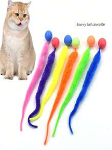 1pc Random Color Interactive Cat Toy, Elastic Ball & Caterpillar Shape, Funny Plush Toy For Cat Chasing Play - Multicolor - View 1