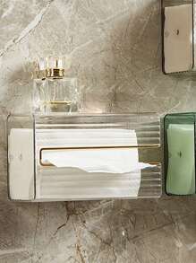 1pc Wall-mounted Tissue Storage Box, Desk Tissue Holder - Clear - View 1