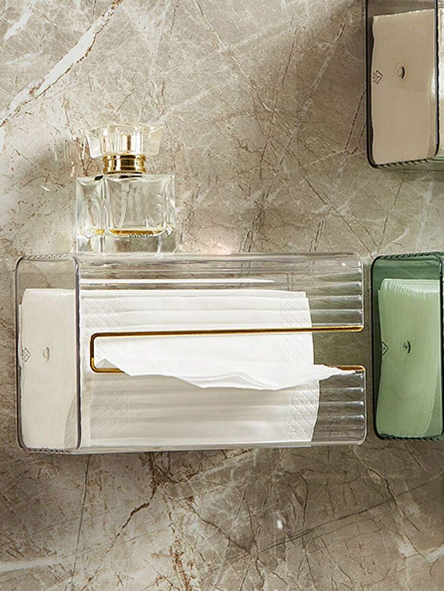 1pc Wall-mounted Tissue Storage Box, Desk Tissue Holder - Clear - View 1