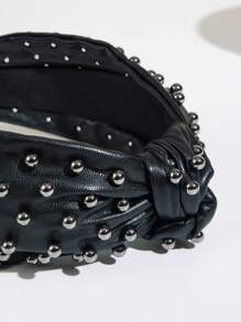 Elegant 1pc Leather Knot Faux Pearl Headband Hair Accessory,Y2k,Hairband,Hair Hoop Headbands, Black ,Head Piece Head Accessories - Black - View 4