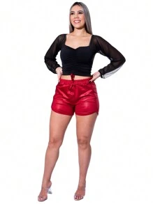 Women Sports Shorts - 紅色 - 查看 7