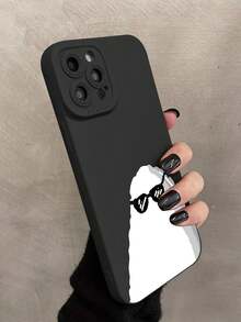 1 Miếng Đen Silicon Dầu Xịt nước Chống sốc Bảo vệ TPU Máy chụp hình & Thiết kế mắt Trở lại Che phủ Với Đen & Trắng Cho nam giới , Tương thích với iPhone - Đen và trắng - Xem 2