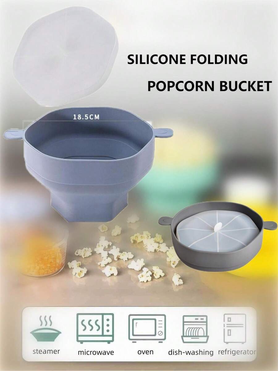 1入組符合微波爐安全要求的矽膠爆米花桶,帶蓋高溫耐用 - 灰色 - 查看 1