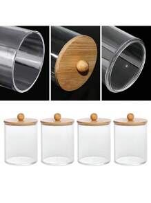 1 Pieza Contenedor De Almacenamiento Transparente Con Tapa De Bambú Para Hilo Dental - Multicolor - Ver 7