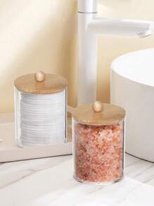 1 Pieza Contenedor De Almacenamiento Transparente Con Tapa De Bambú Para Hilo Dental - Multicolor - Ver 6