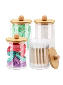 1 Pieza Contenedor De Almacenamiento Transparente Con Tapa De Bambú Para Hilo Dental - Multicolor - Ver 1