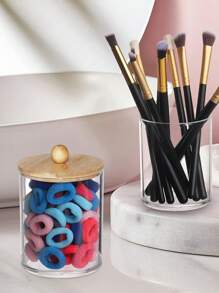 1 Pieza Contenedor De Almacenamiento Transparente Con Tapa De Bambú Para Hilo Dental - Multicolor - Ver 3