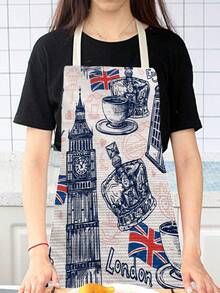 1pc Creative London Pattern Apron, Kitchen & Garden Apron For Baking, Cooking - Multicolor - View 2