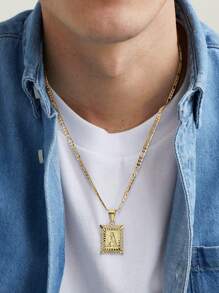 Collar colgante con inicial para mujeres y hombres, collar con monograma de letra mayúscula cuadrada, collar con cadena de con alfabeto de A a Z para mujeres y hombres