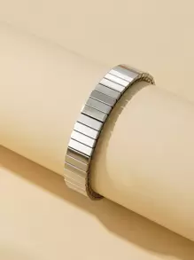 1pc 12mm Double-sided Bangle With Simple & Fashionable Style, Suitable For Men's Daily Wear - Silver - View 1