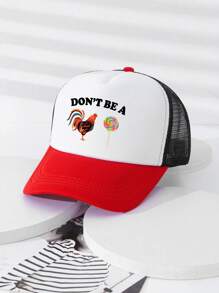 1頂通用公雞裝飾卡車司機帽,適合日常穿著和戶外旅行 - 紅白色 - 查看 1