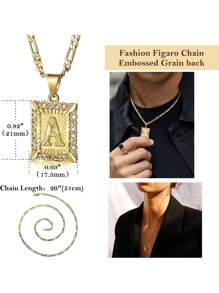 Collar colgante con inicial para mujeres y hombres, collar con monograma de letra mayúscula cuadrada, collar con cadena de con alfabeto de A a Z para mujeres y hombres