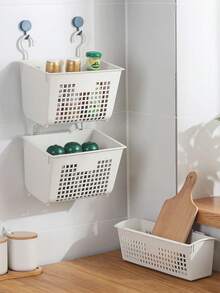 2 Pieces Of Wall Hanging Organizer Basket To Save Space, Useful And Practical For Bathroom, Kitchen, Office, White Color - 白色 - 查看 3