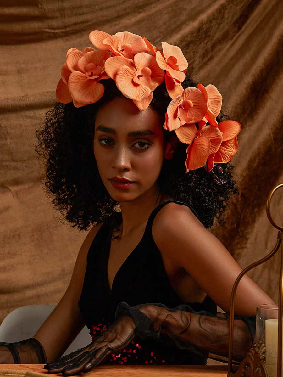 2pcs Glove Hair Accessory Set Gothic Garland Headband Cosplay Dance Party Wedding Headwear Costume Accessories - Orange - View 1