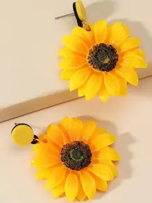 1 对时尚向日葵耳坠，适合女士日常装饰情人节 - 金黃色 - 查看 5