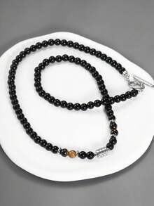 Magic Fish 1入時尚石珠項鍊,適用於父親節,為時尚造型增添精美禮物,派對必備 - 黑色 - 查看 2