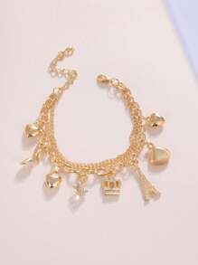 CVNANA 1入組8吊墜夏天高跟鞋,心,貝殼吊墜手環適用於海洋和海灘戀人,生日禮物帶皇冠和埃菲爾鐵塔手鏈 - 金黃色 - 查看 2