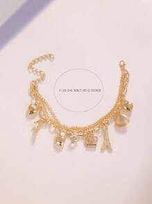 CVNANA 1入組8吊墜夏天高跟鞋,心,貝殼吊墜手環適用於海洋和海灘戀人,生日禮物帶皇冠和埃菲爾鐵塔手鏈 - 金黃色 - 查看 4